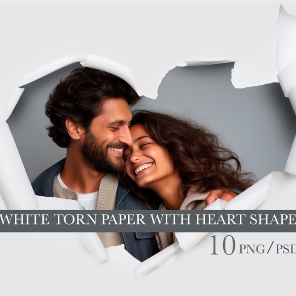 Paper Heart Png, Gift for Valentine's Day, White torn paper with heart, Ripped Paper Heart Overlay, Heart png, Valentines Digital Backdrop