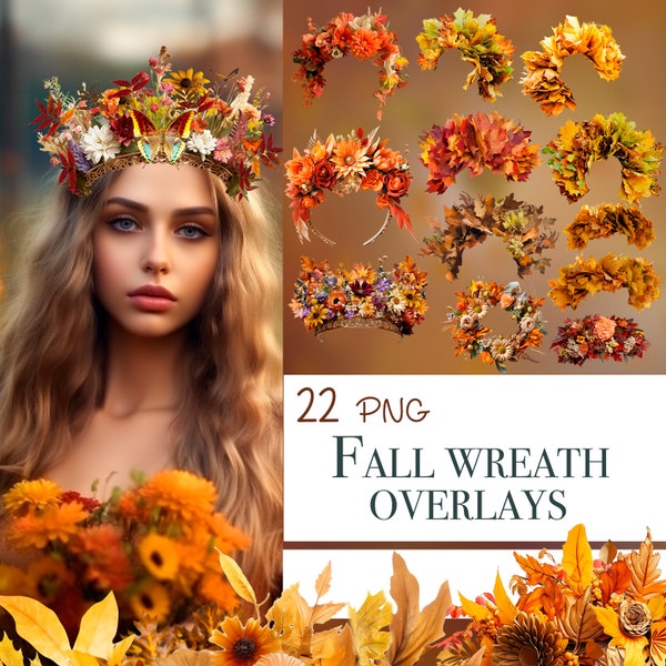 Fall wreath, autumn clipart, autumn overlays, Autumn Leaf, Digital wreath png, Flower Crowns, Fall Digital overlays, Fall Flower Crown png