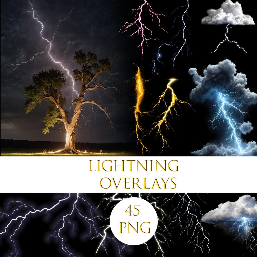 Lightning Overlays PNG Bundle | Lightning Effects | Thunderbolt PNG ...