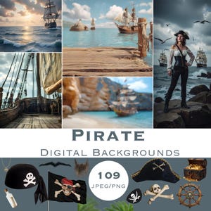 Pirate Digital Background, Pirate Backdrop, Pirate Ship on the Beach, Photo Backdrop, Pirates ship background, Pirate Treasure Background