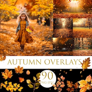 Autumn Leaves Overlay: 68 PNGs + 22 Backdrops (Digital Download 4096x4096px )