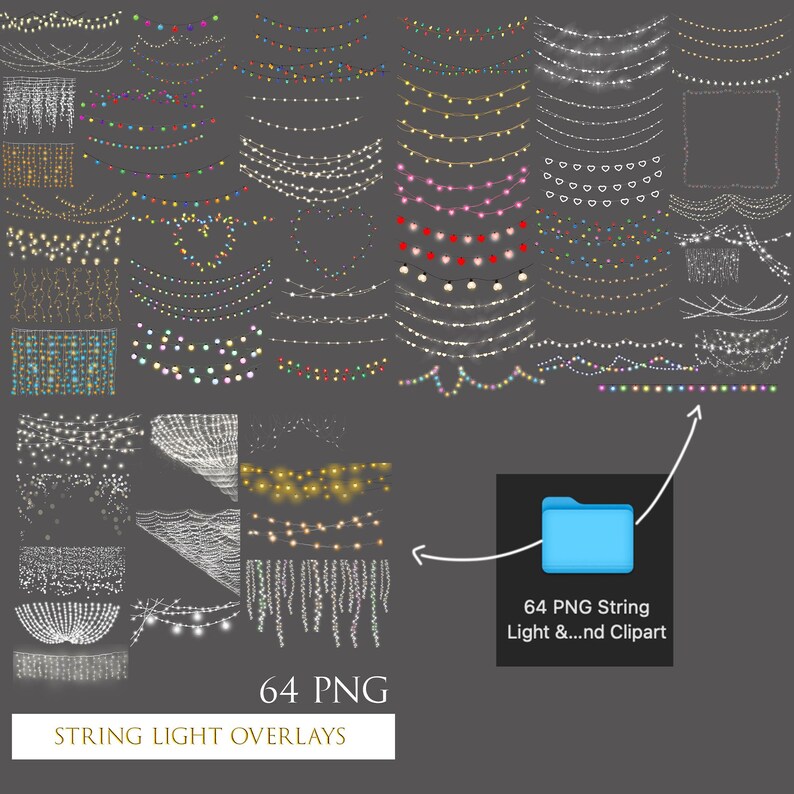 String Lights Overlay, Twinkle Light Overlays, Colourful Garland ...