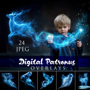 Sovrapposizioni Patronus digitali, sovrapposizione mago animali magici, sovrapposizione digitale luminosa, sovrapposizione digitale animale mago, sovrapposizioni fumo mitico