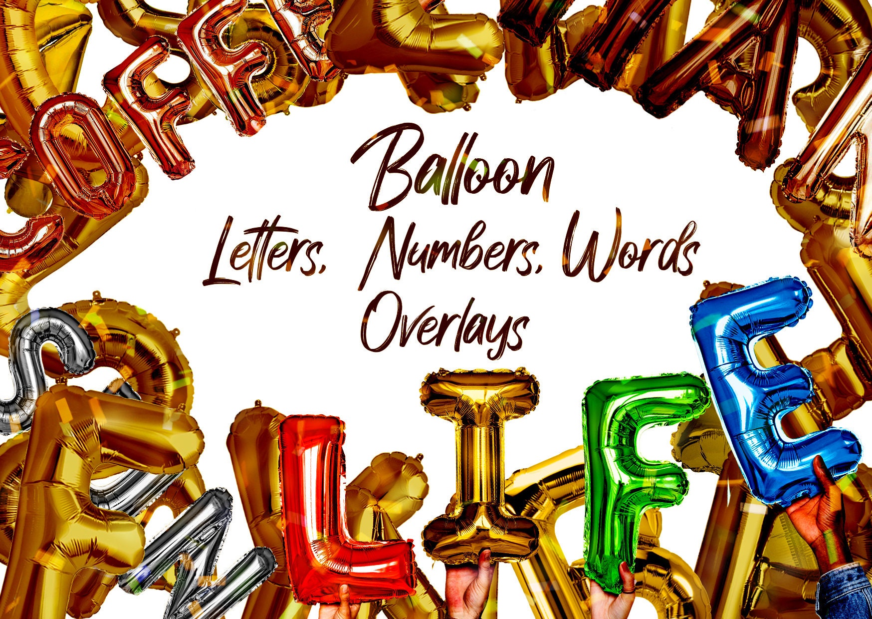 Golden Balloon Letters & Numbers PNG Overlays: Party Decorations ...