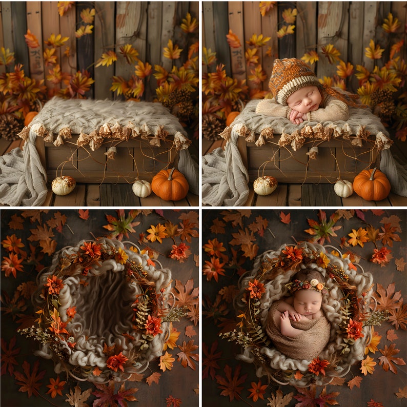 Autumn Newborn Digital Backdrop Newborn Autumn Basket Fall Digital