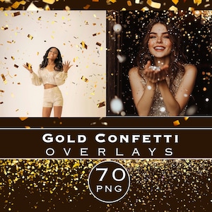 Confetti Photoshop Overlays, Confetti PNG, Blowing Confetti Glitter Photoshop Overlays, Wedding Birthday Party overlay Gold Confetti PNG