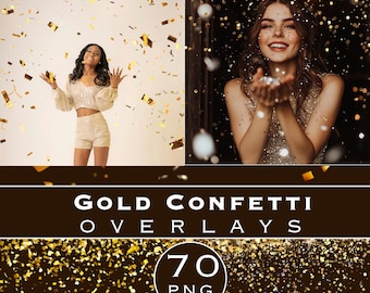Confetti Photoshop Overlays: Gold Glitter PNG for Wedding & Birthday (Digital Download)