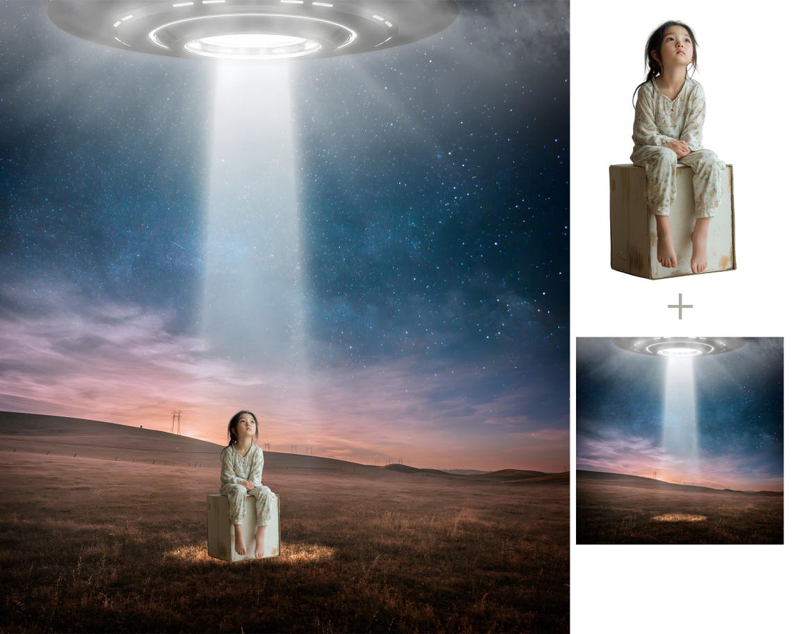 UFO Landing Scenes Digital Backdrop Set and PNG, Alien Digital ...