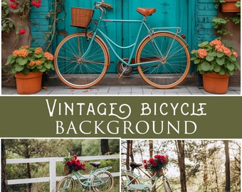 Vintage bicycle background, Portrait Photography, Digital Background, Vintage  Bike Bicycle With Flower, vintage poster, Digital Download