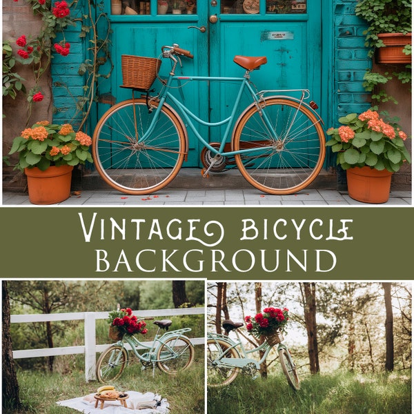 Vintage bicycle background, Portrait Photography, Digital Background, Vintage  Bike Bicycle With Flower, vintage poster, Digital Download