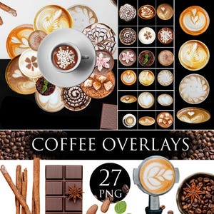 27 Coffee Overlays, Coffee Art Overlay, Latte Art Overlay, Steam Overlays, Coffee cup clipart, coffee png, coffee cup digital, photo overlay
