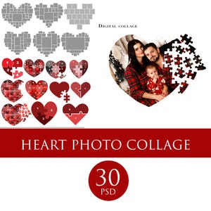 Heart Photo Collage Printable, Gift for Valentine's Day, Digital collage, Puzzle Collage in Photoshop, Heart Puzzle Photo Collage,Puzzle psd