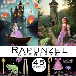 Rapunzel Clipart & Digital Backgrounds: Princess Fantasy PNG, fairytale castle