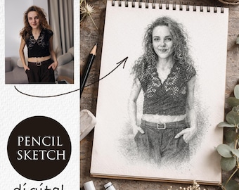 Retrato a lápiz personalizado a partir de una foto, arte mural dibujado a mano, boceto, dibujos a lápiz (descarga digital)
