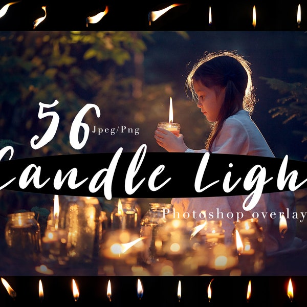 56 Candle Flame Overlays, Candle light photo overlays, Light for Photoshop Editing, Halloween Fire overlays, Christmas Magic Flame Overlays
