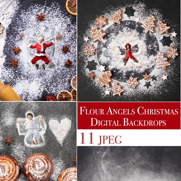 Christmas Baking Flour Angels Digital Backdrop photography, Snow Angel, Baking flat, Christmas backdrop, Gingerbread baking Cookie Backdrop