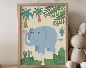 Elephant Nursery Print – Cuddly Jungle Animals A4 Art