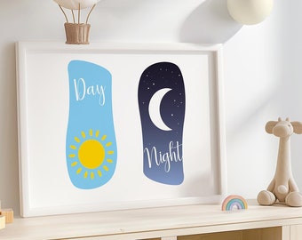 Sun and Moon Nursery Art Print: Day & Night A4 Illustration