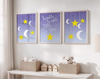 Twinkle Star Nursery Art Prints: Moon & Stars Decor