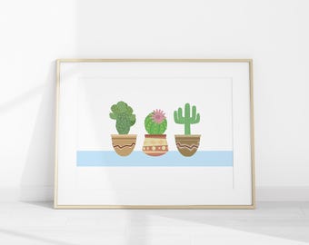 Cactus Art Print: Minimalist Potted Cacti Illustration