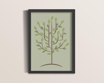 Minimalist Green Tree Art Print: Modern A4 Wall Decor
