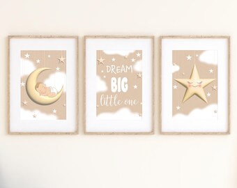 Stars and Moon Nursery Prints: Dream Big Little One, Baby Gifts