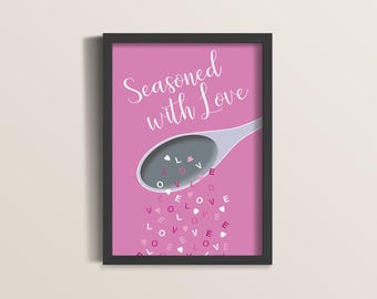 Seasoned with Love Kitchen Print: Pink Culinary Wall Art