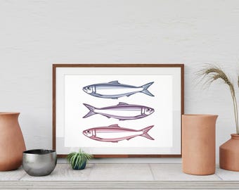 Stylized Fish Art Print: Desaturated Kitchen Wall Decor