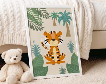 Cute Tiger Nursery Print, Jungle Animal Wall Art