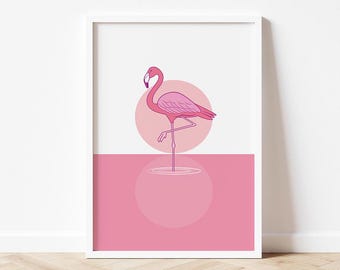 Pink Flamingo Art Print: A4 Bird Illustration
