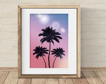Palm Tree Silhouette Art Print: Coastal Sunset Wall Decor