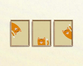 Ginger Cat Art Prints – Playful Kitten A4 Wall Decor