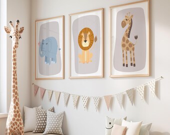 Elephant Nursery Print: Blue Jungle Animal Illustration