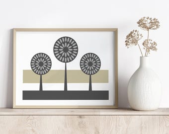 Mid Century Tree Print: Abstract Earthy Tones Wall Art
