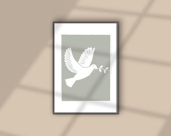 Dove Art Print: Calming Peace Wall Decor, Grey and White