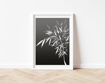 Monochrome Bamboo Art Print: Grey Botanical Wall Decor