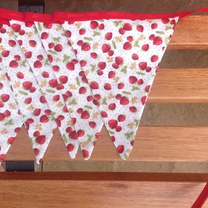 Strawberry Fabric Bunting, Strawberries, Double sided, 3 metres, Cotton, Red and White