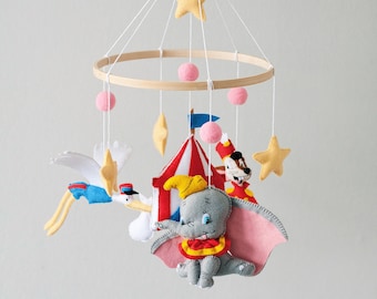 Baby mobile Dumbo Nursery decor inspired by Disney Timothy Circus Tent Baby shower gift Felt Elephant Baby crib mobile