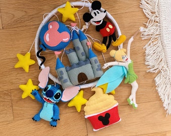 Baby mobile Stitch Felt Tinkerbel Fairy tale characters Cinderella castle Mickey Mouse Disney nursery theme