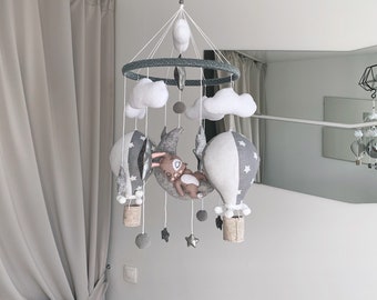 Baby mobile Bunny on the moon / Little Bunny mobile/ mobile balloons/ crib mobile /baby shower gift/ Hanging crib mobile/ monochrome mobile