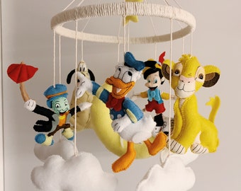 Baby mobile Pinocchio and cricket Simba Nursery decor inspired by Disney Baby shower gift Donald Duck Pluto Crib mobile