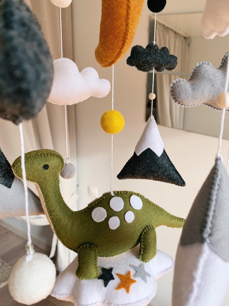 Dinosaur mobile/ Dinosaur on a cloud for nursery/Baby mobile with dinosaurs for baby nursery/ nursery decor/ image 8