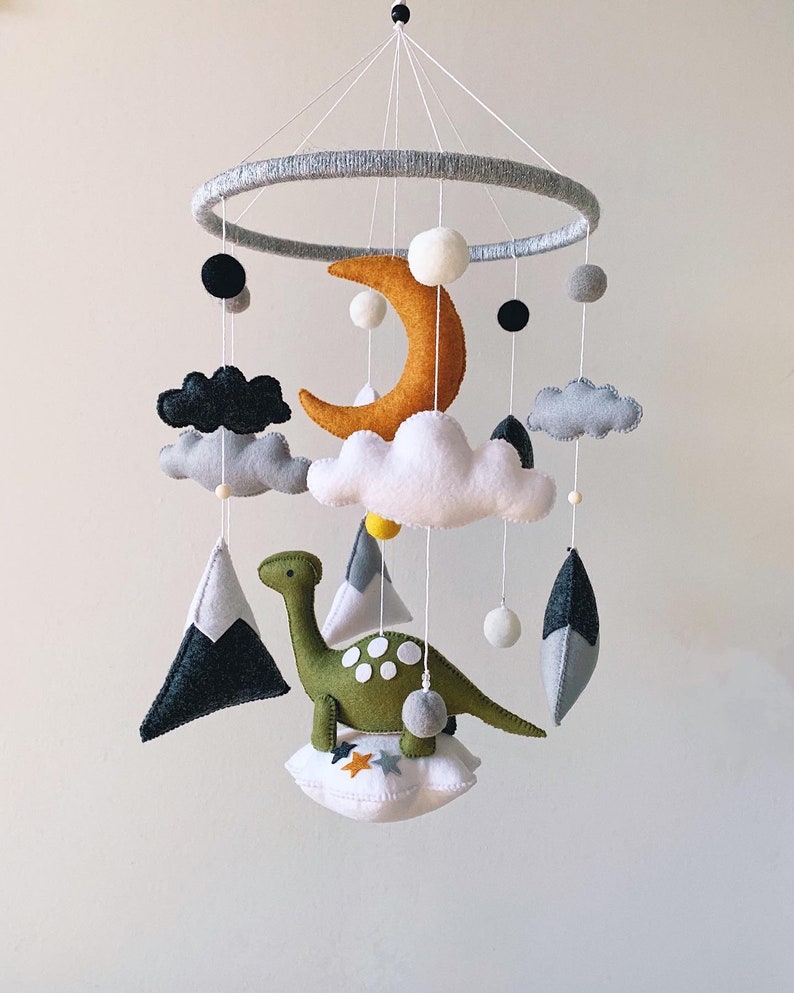 Dinosaur mobile/ Dinosaur on a cloud for nursery/Baby mobile with dinosaurs for baby nursery/ nursery decor/ image 1