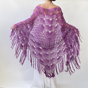 Cotton crochet rose shawl, boho fringed wrap, evening pink cover up, summer scarf, gift for her, wedding bridal wrap