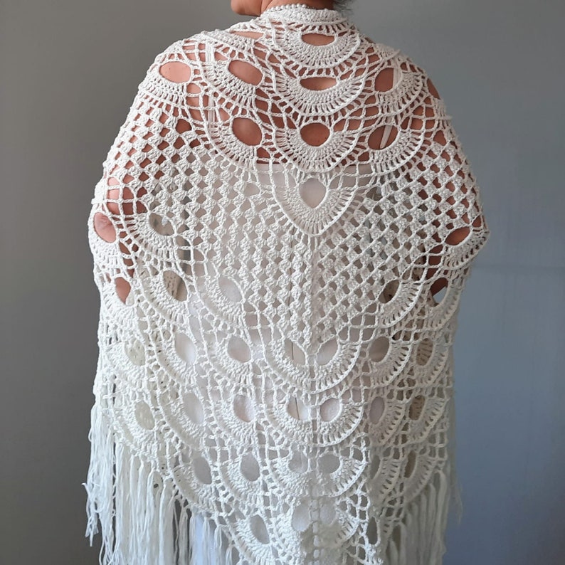 ivory lace wrap virus shawl triangular fringed shawl crochet cover up Wedding shawl shawls and wraps cotton scarf bridal wrap