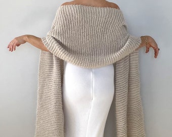 Wedding beige shawl, bridal cover up, winter wrap, fringed wool wrap, mohair evening stole, bridesmaid gift, rectangle shawl, warm scarf