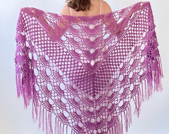 Dark Rose Mohair Wedding Shawl, Fringed Bridal Wrap