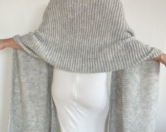 Wedding gray shawl, bridal cover up, winter wrap, silver bridesmaid gift, fringed wool wrap, mohair evening stole, rectangular shawl, warm