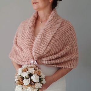 Bridal wedding shawl, champagne wrap, rose cover up, stole, bridesmaid gift, mohair, knit, evening, winter wedding