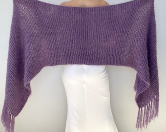 Violet Mohair Wedding Shawl: Knitted Fringed Bridal Wrap